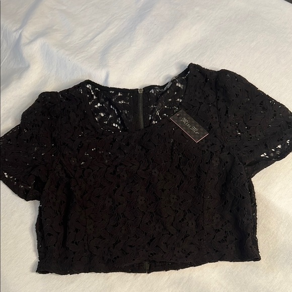 Miss Me Tops - NWT- Miss Me Black Crop Embellished Blouse